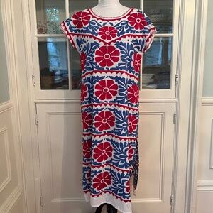 Tuckernuck Nimo with Love SIze L Red & Blue Embroidered Dress Kaftan Resort